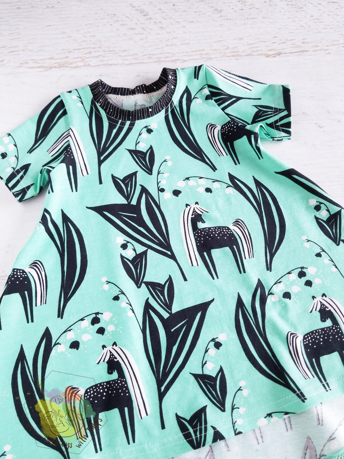 Mint horses tshirt dress, size 9-12 months
