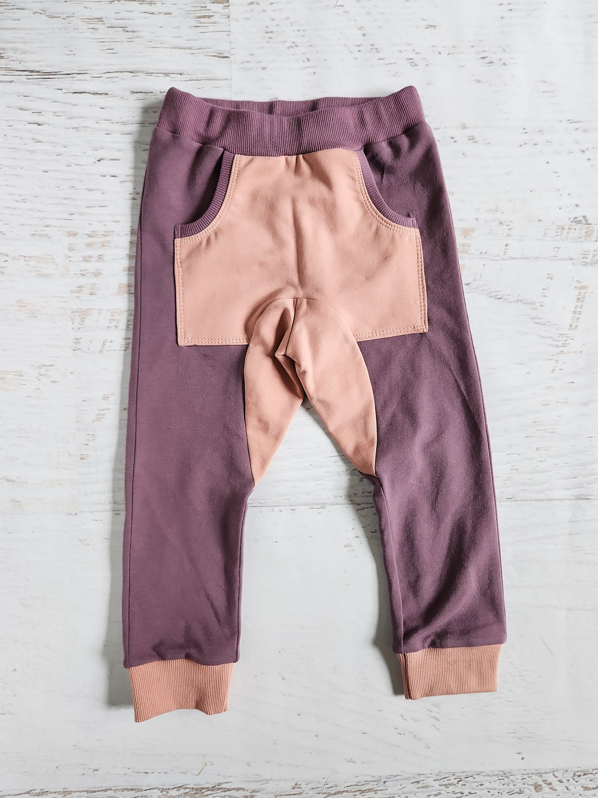 Elderberry & mauve French terry joggers, size 2/3t.