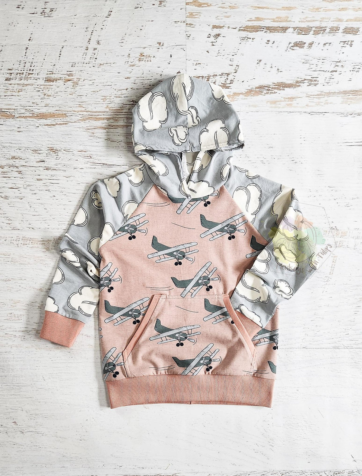 Vintage airplanes hooded raglan super lightweight hoodie, 7/8 kids