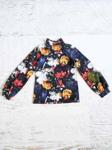 Vintage floral bishop sleeve turtleneck, size 6