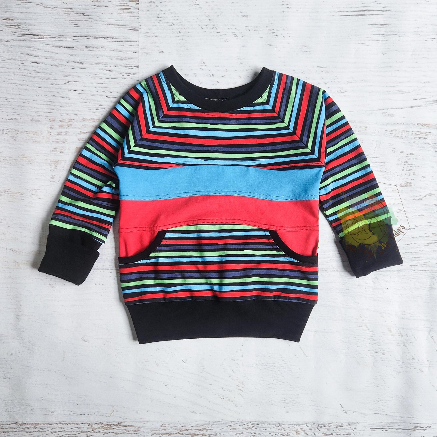 Double stripe pocketed grow with me tee, size 3t- 6yr