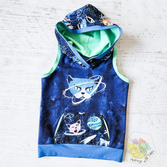 Space Cat sleeveless hoodie, youth 8