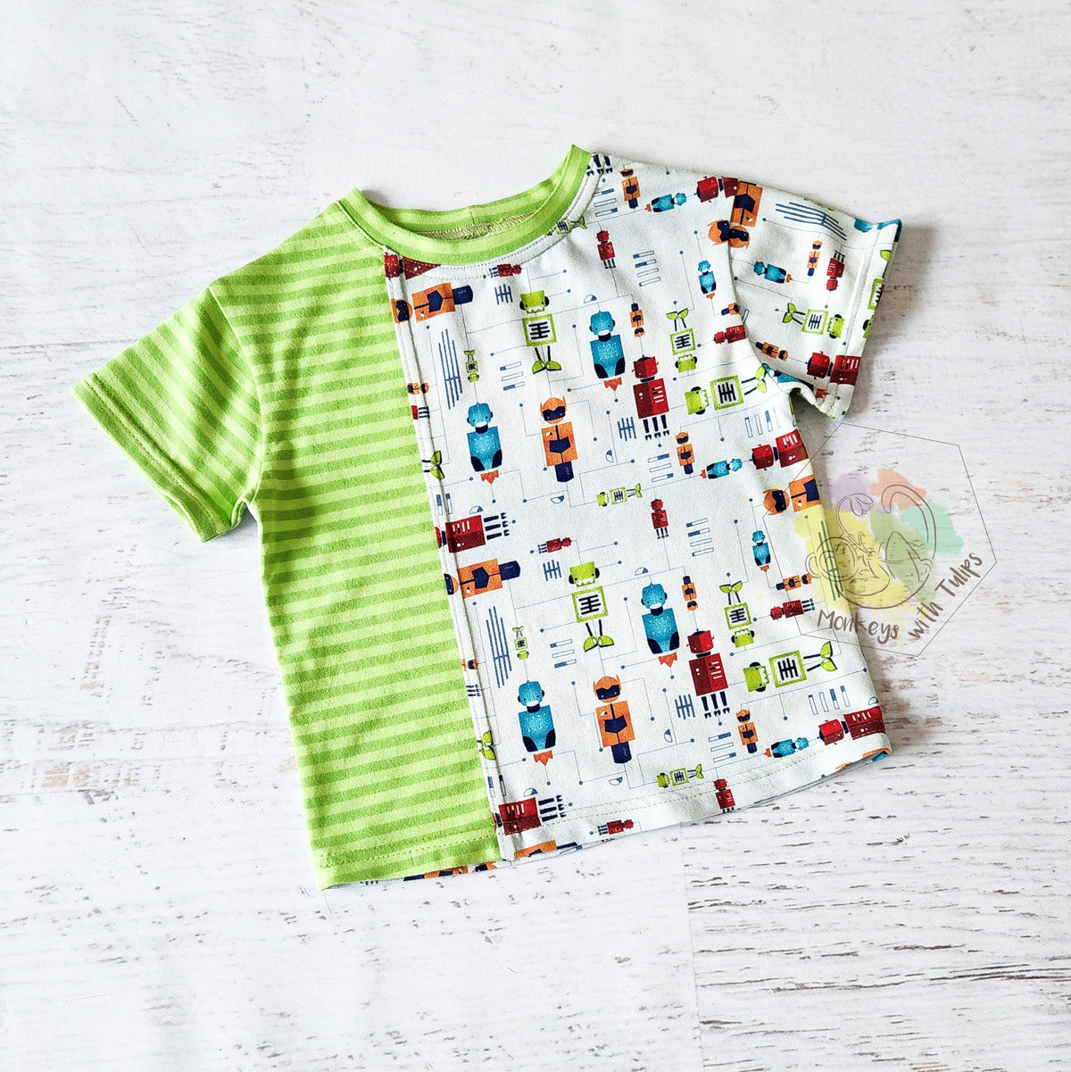 Robot Stripes duo tee, size 2T