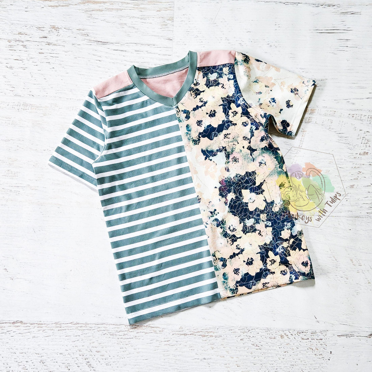 Floral and striped tee, size 11/12 youth