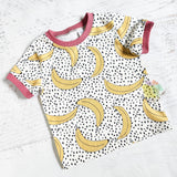 Bananas! ringer tee, size 2t (pink)