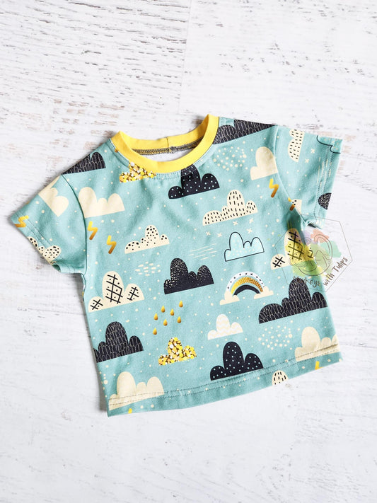 Rainy rainbows drop sleeve tee, size 9-12 months