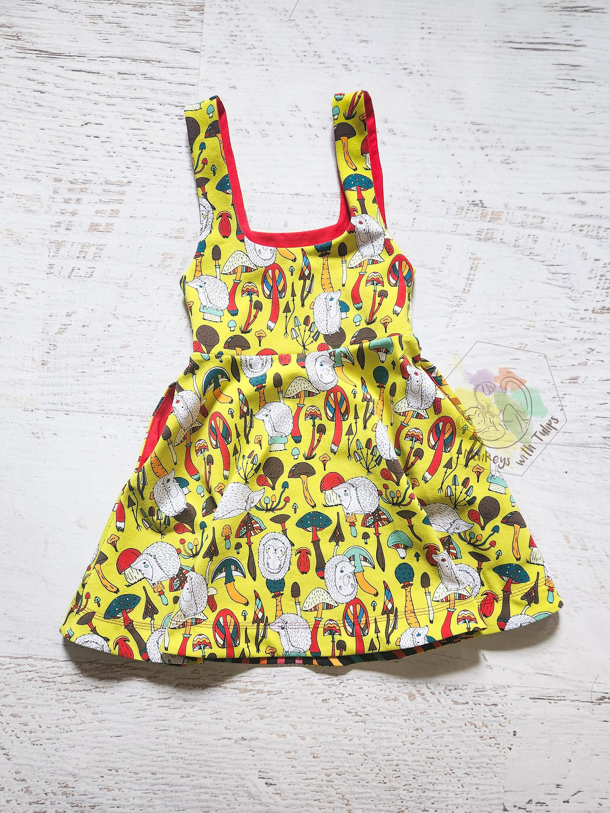Hedgehog twirly pinafore with pockets! Size 6