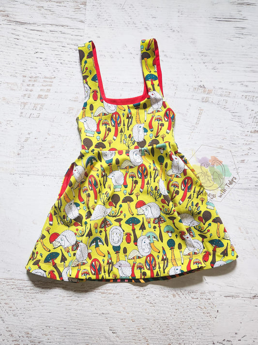 Hedgehog twirly pinafore with pockets! Size 6