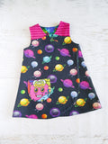 Colorful planets and galaxy reversible dress, size 18-24 month