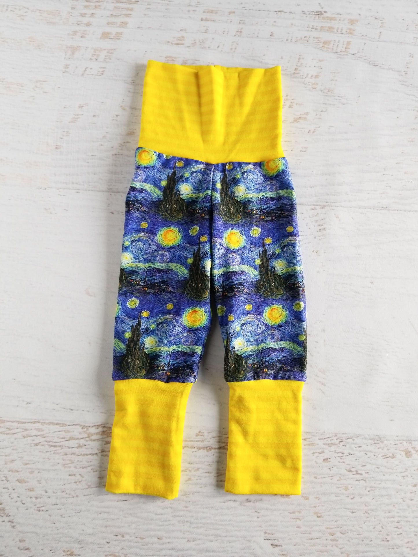 Grow with me joggers, size 1 (NB-6M), Starry Night, yellow