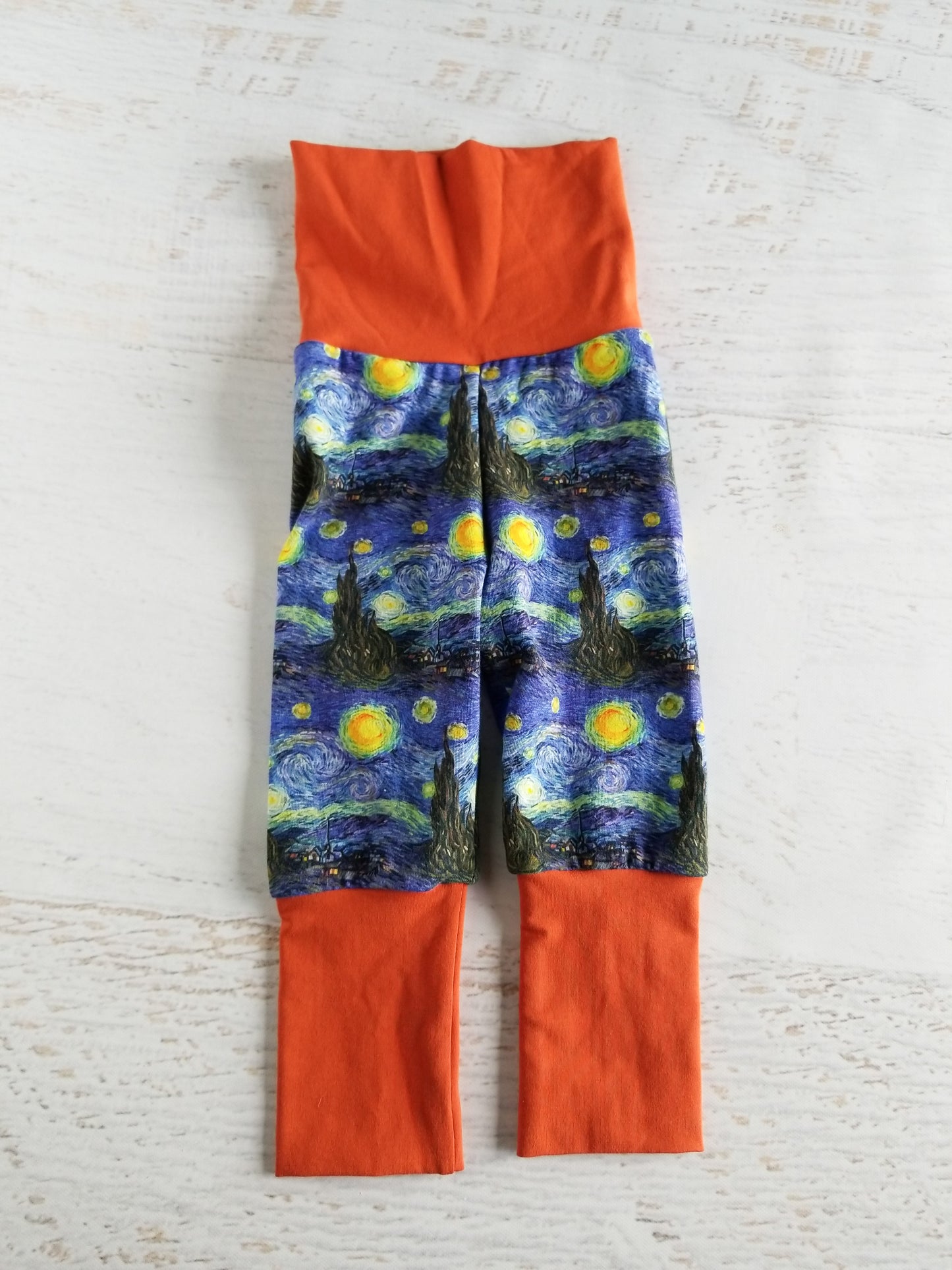 Grow with me joggers, size 1 (NB - 6M), Starry Night, orange