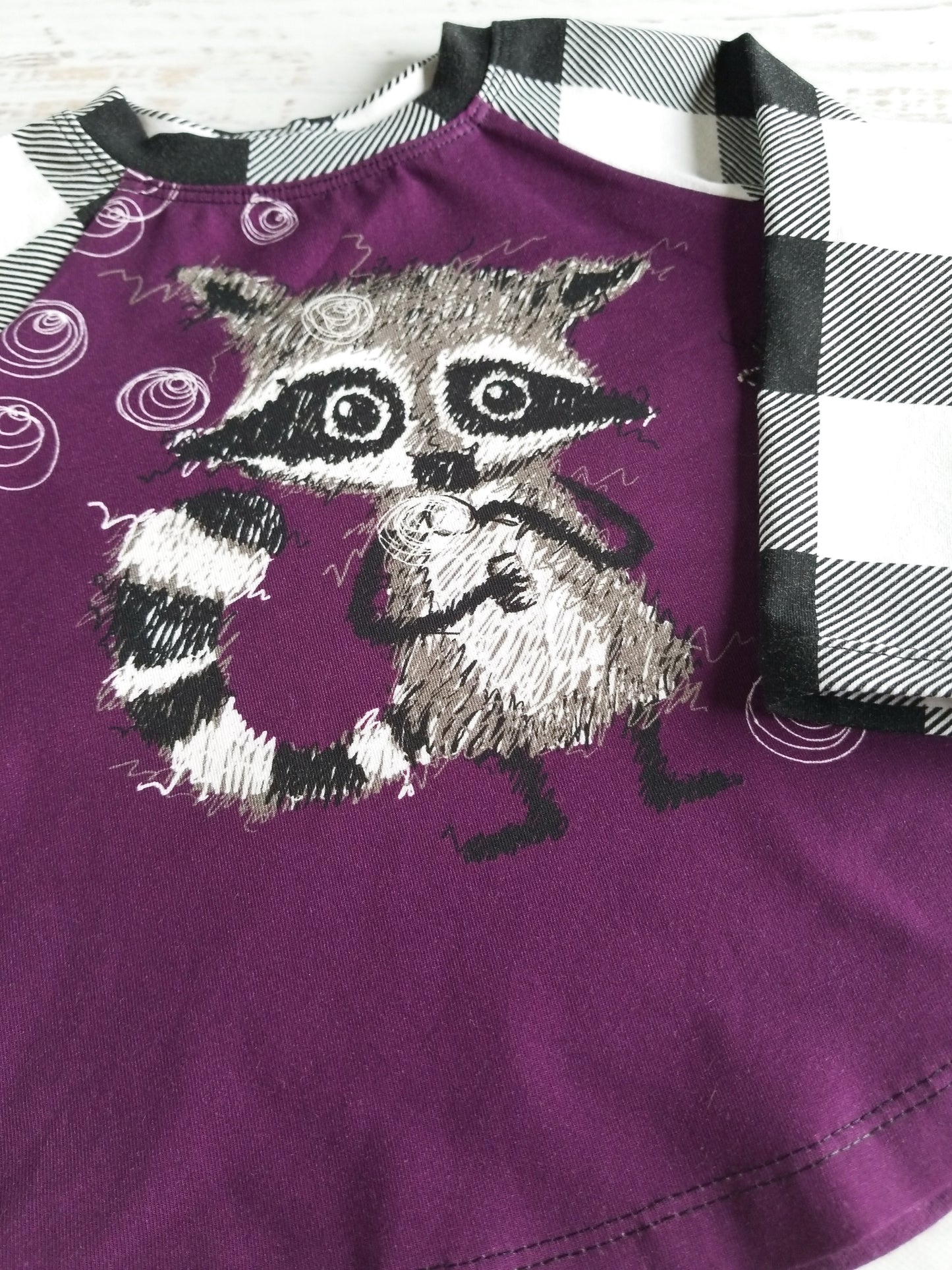 Raccoon + plaid fall raglan tee, size 12/18m