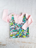 Long sleeve snap front tee, pink, dinos, 2/3T