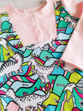 Long sleeve snap front tee, pink, dinos, 2/3T