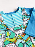 Long sleeve snap front tee Dinos, orange, blue, 12-18m