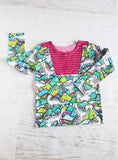 Long sleeve snap front tee, pink, dinos 3/4T