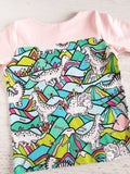 Long sleeve snap front tee, pink, dinos, 2/3T