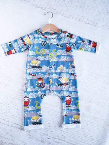 Vikings rolled hem romper, 0-3 months