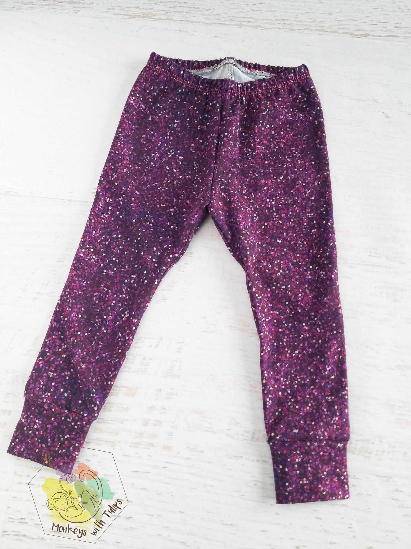 (Faux) glitter leggings - aqua, hot pink and dark plum