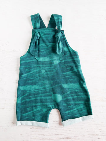 Teal faux distressed short overall romper, 2t, **SECONDS**