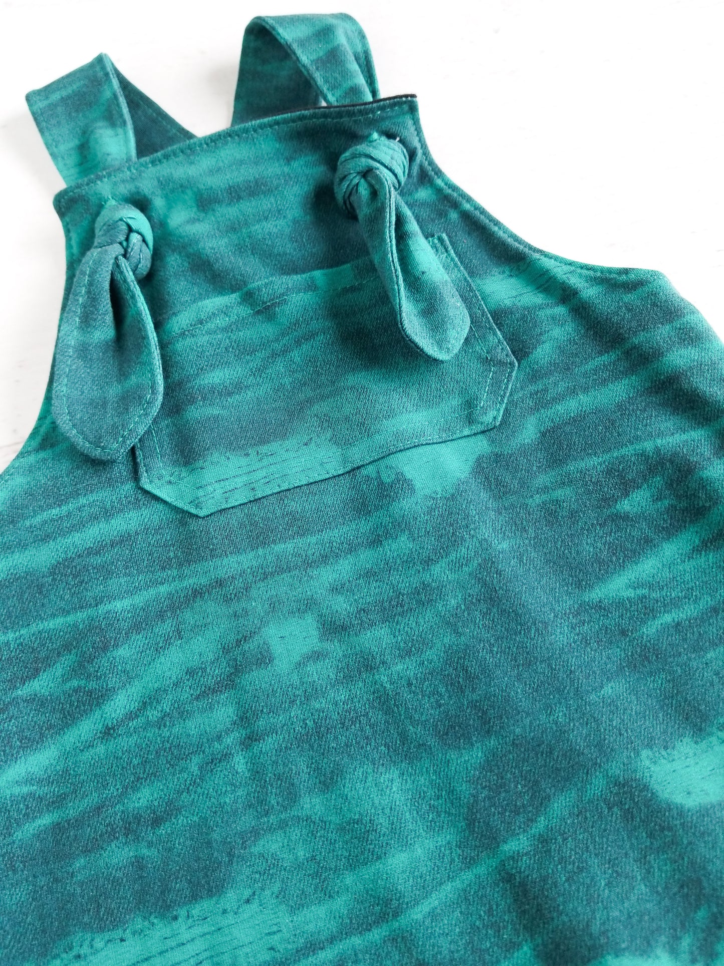 Teal faux distressed short overall romper, 2t, **SECONDS**