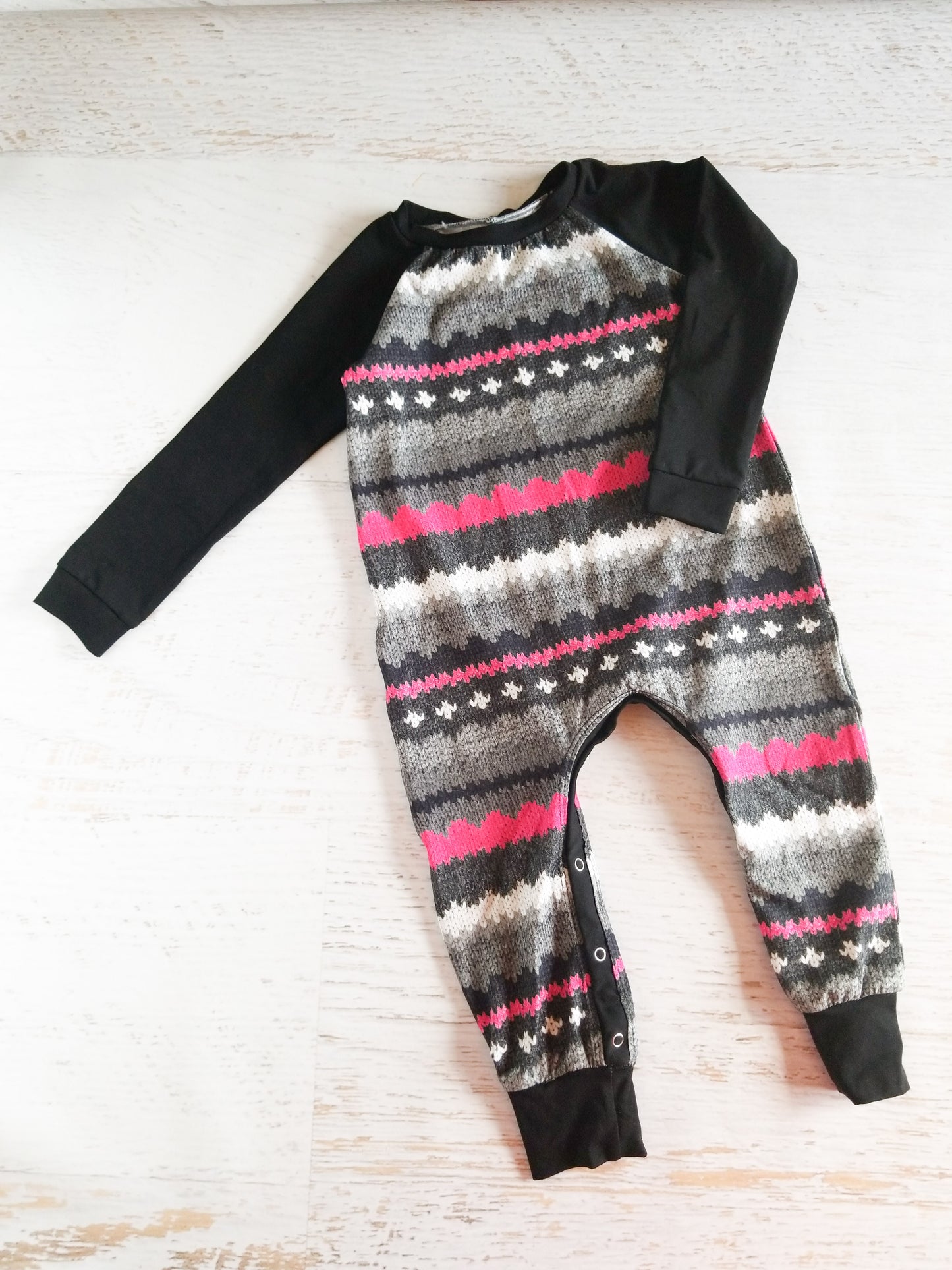 Fairisle romper, raglan long sleeves, 2T