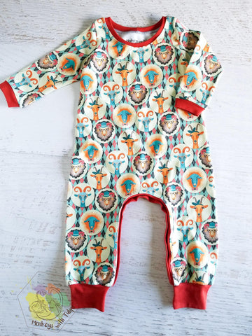 Fancy Goats long sleeve romper, size 18 months