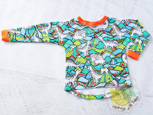 Bright Dinos long sleeve slouchy tee, 2T