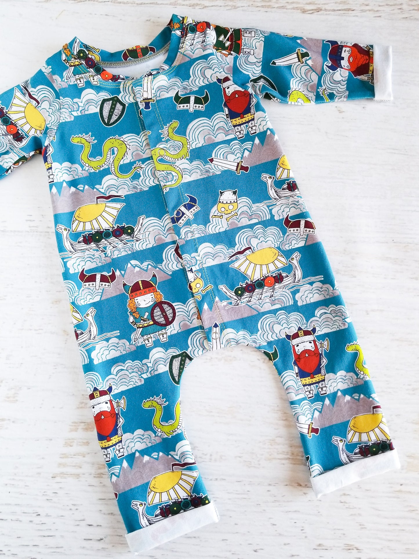 Vikings rolled hem romper, 0-3 months