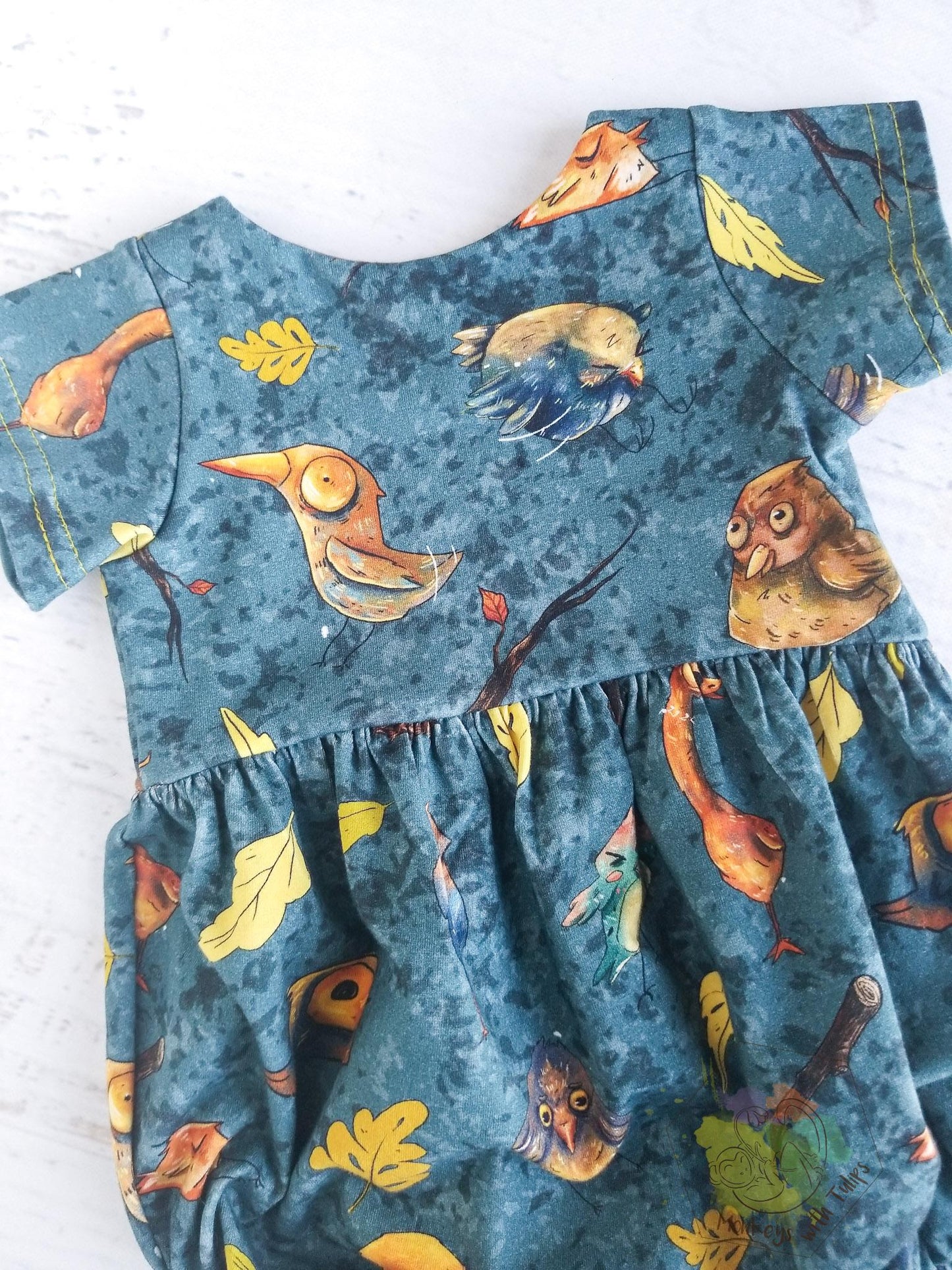 Quirky birds bubble romper, size 12 month