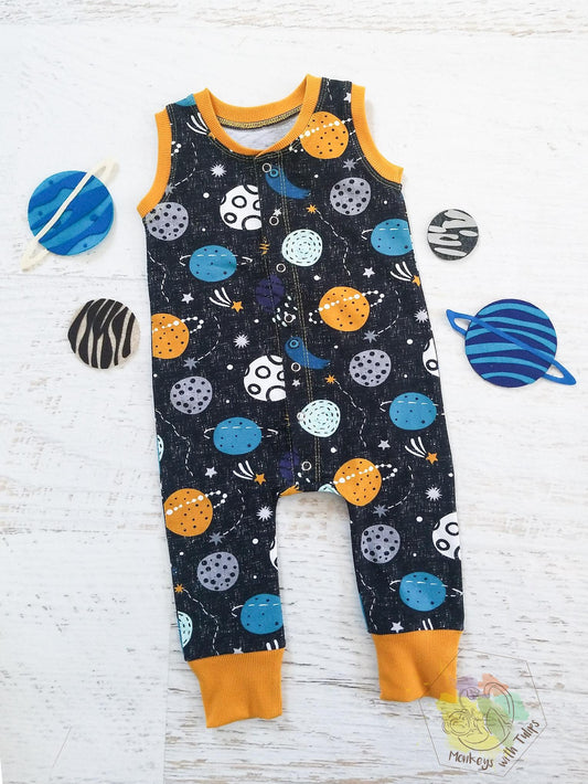 Planetary sleeveless rompaloones, size 6-9 months