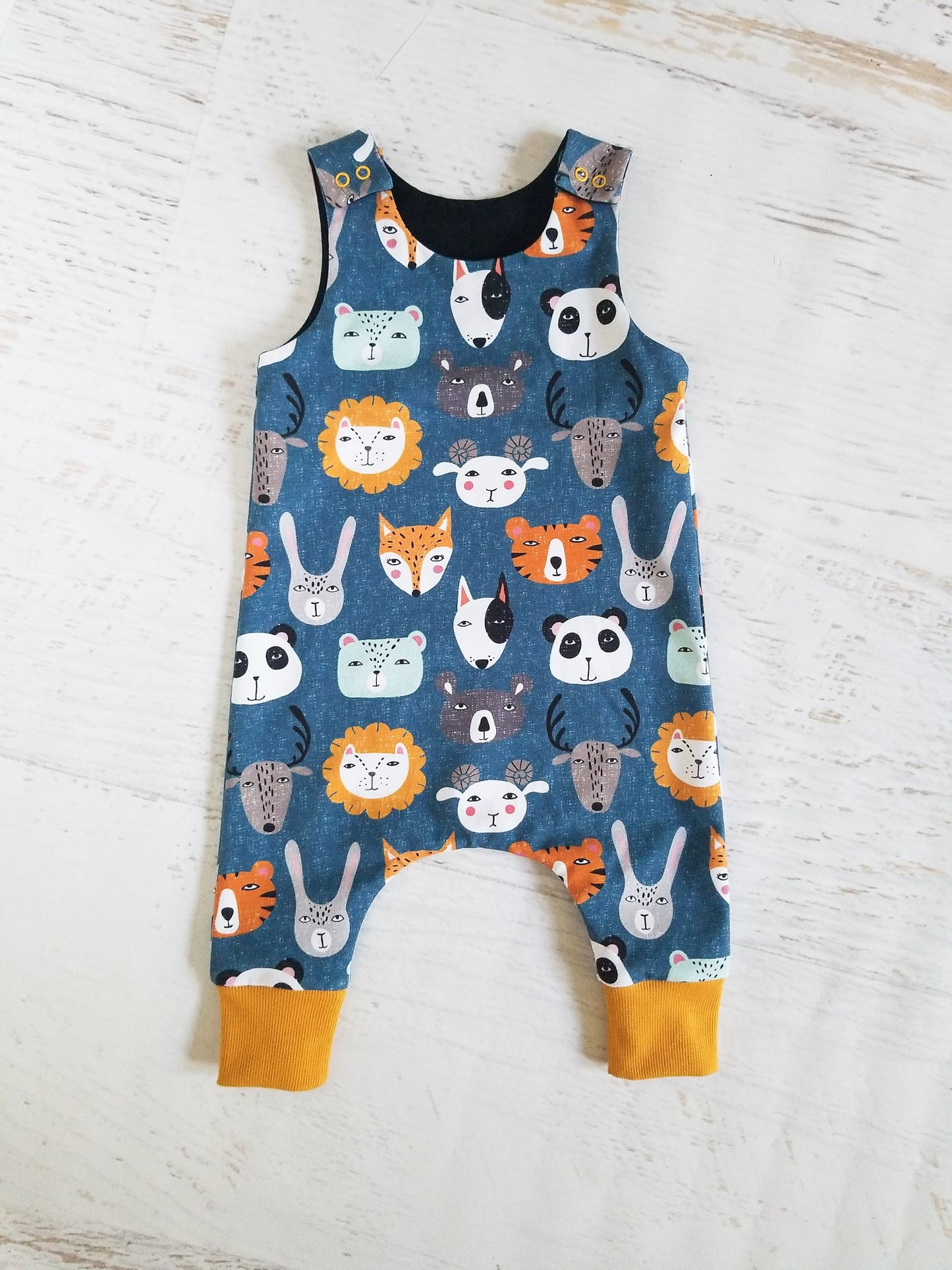 Animal faces slouchy romper, 3-6 months