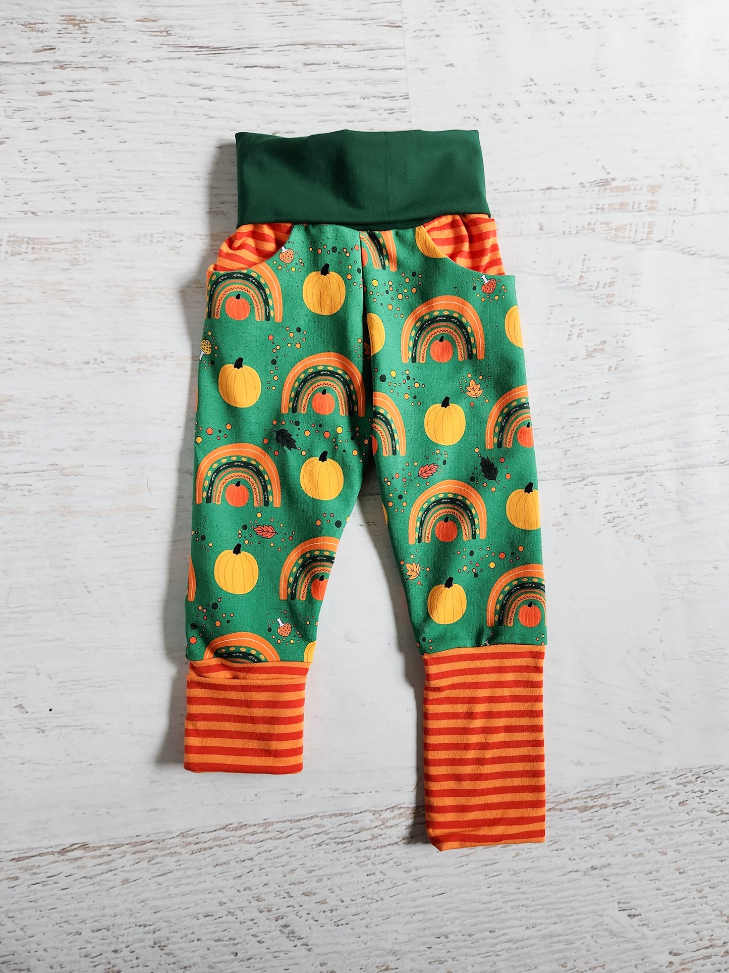 Pumpkin and rainbows grow with me joggers - sz 2 (6m-3/4t)