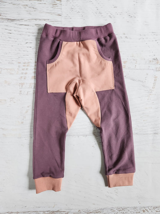 Elderberry  & mauve French terry joggers, size 2/3t.