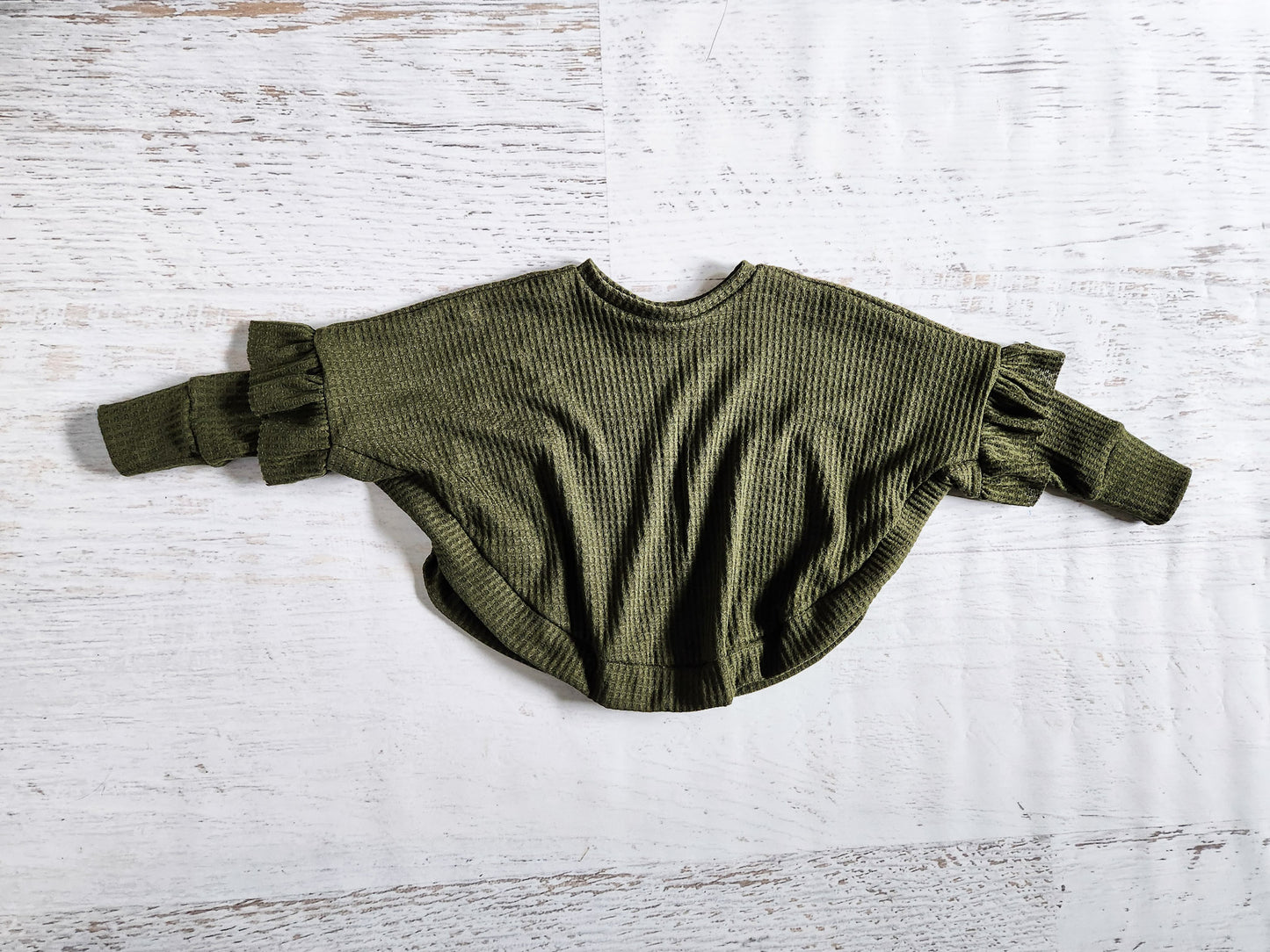 'Olive' flounce sleeve waffle sweater