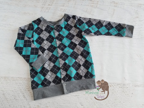 Snap front cardigan, argyle 'sweater', 4T